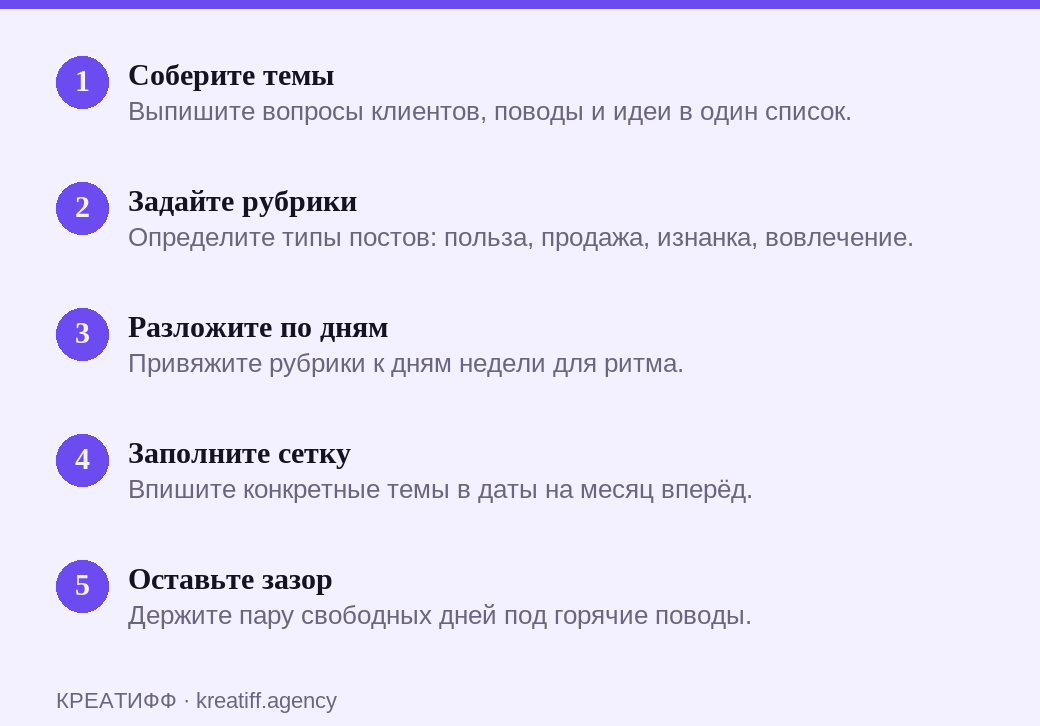 Пять шагов сборки контент-плана для группы ВКонтакте на месяц вперёд